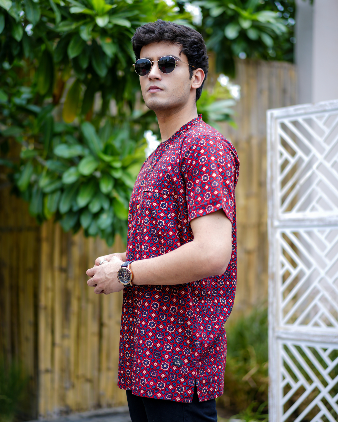 Marron Ajrak Pure Cotton Bushirt for Men